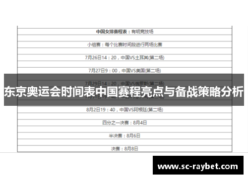 东京奥运会时间表中国赛程亮点与备战策略分析 东京奥运会时间表中国赛程亮点与备战策略分析